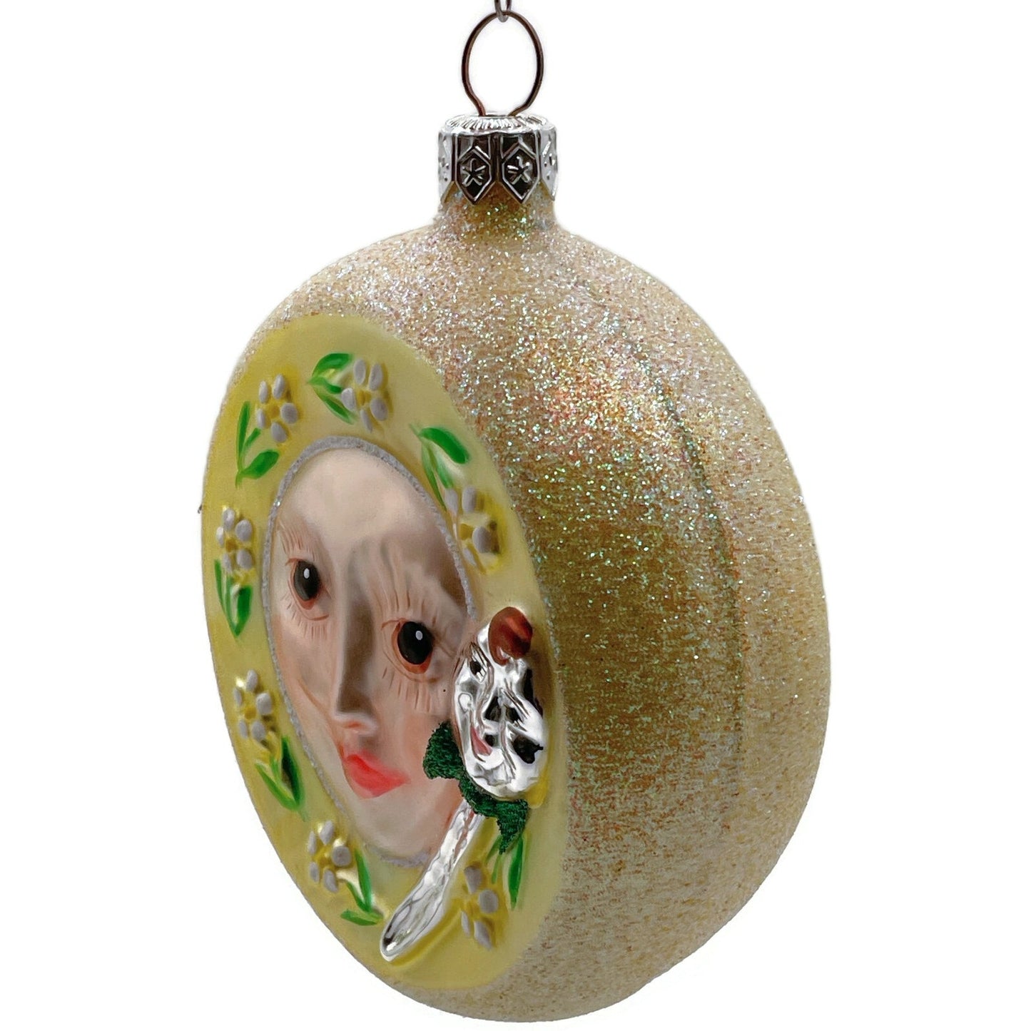 Patricia Breen Dish and Spoon Yellow Painted Flowers Christmas Tree Ornament