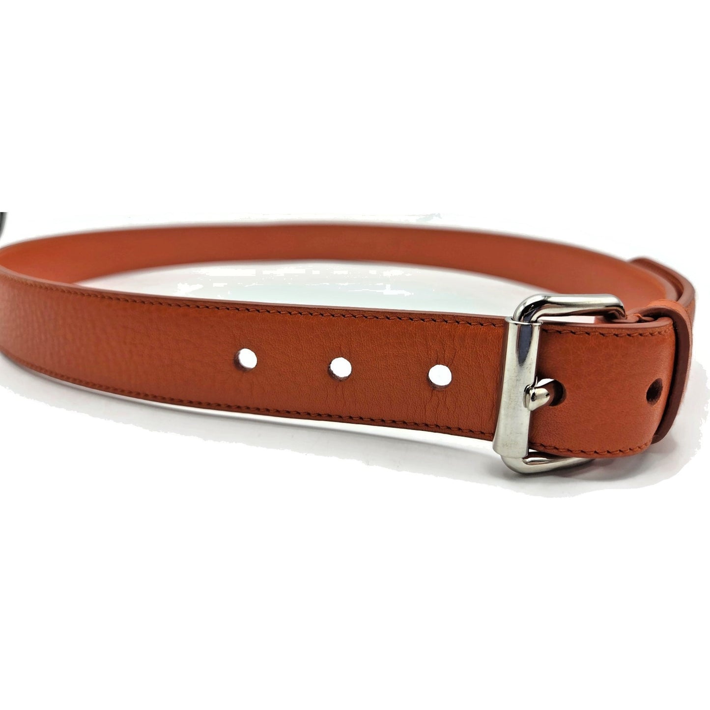 Prada Orange Leather Belt 36 Inch / 90 cm Silver Buckle Made in Italy 2C5161