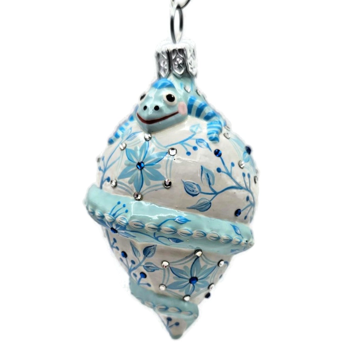 Patricia Breen Topping Chameleon Chinoiserie Aquamarine Spring Holiday Ornament