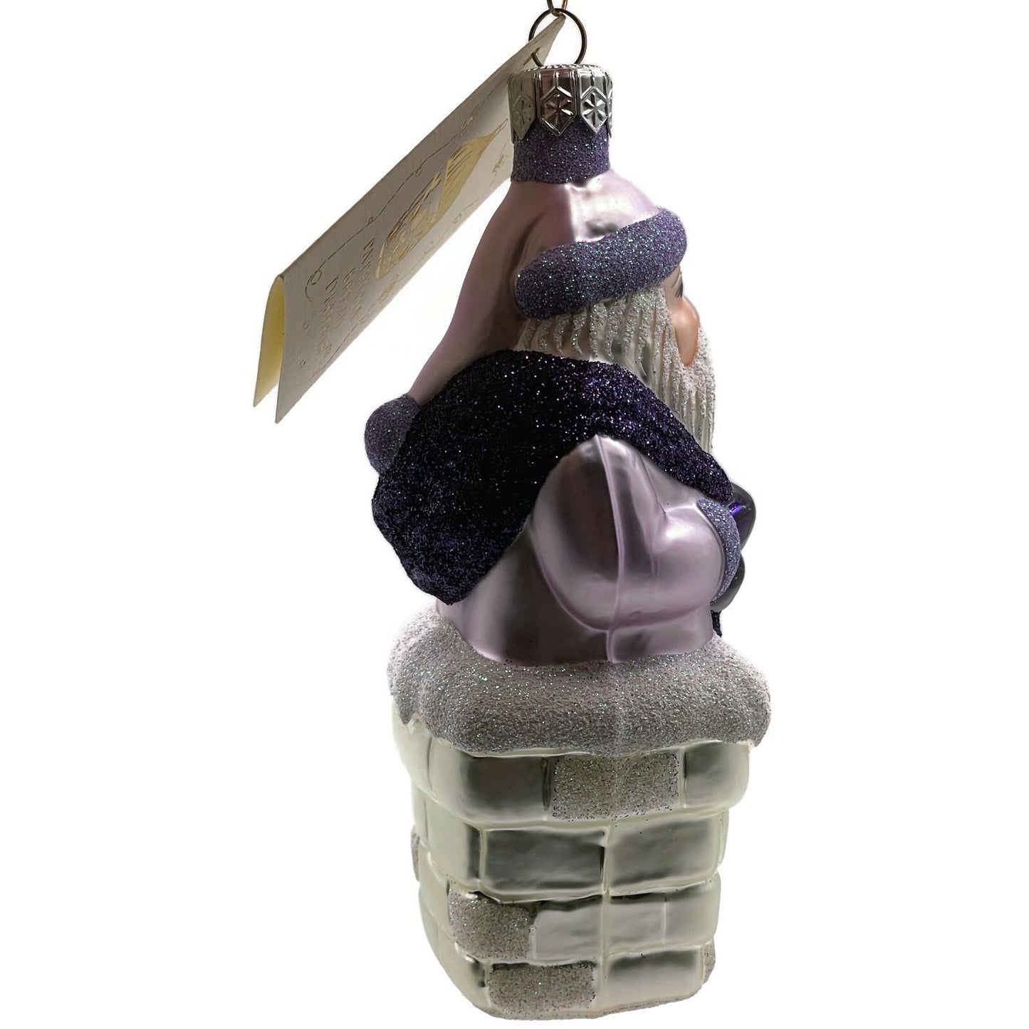 Patricia Breen Ornament Here Comes Santa Claus Lavender Silver Chimney Christmas