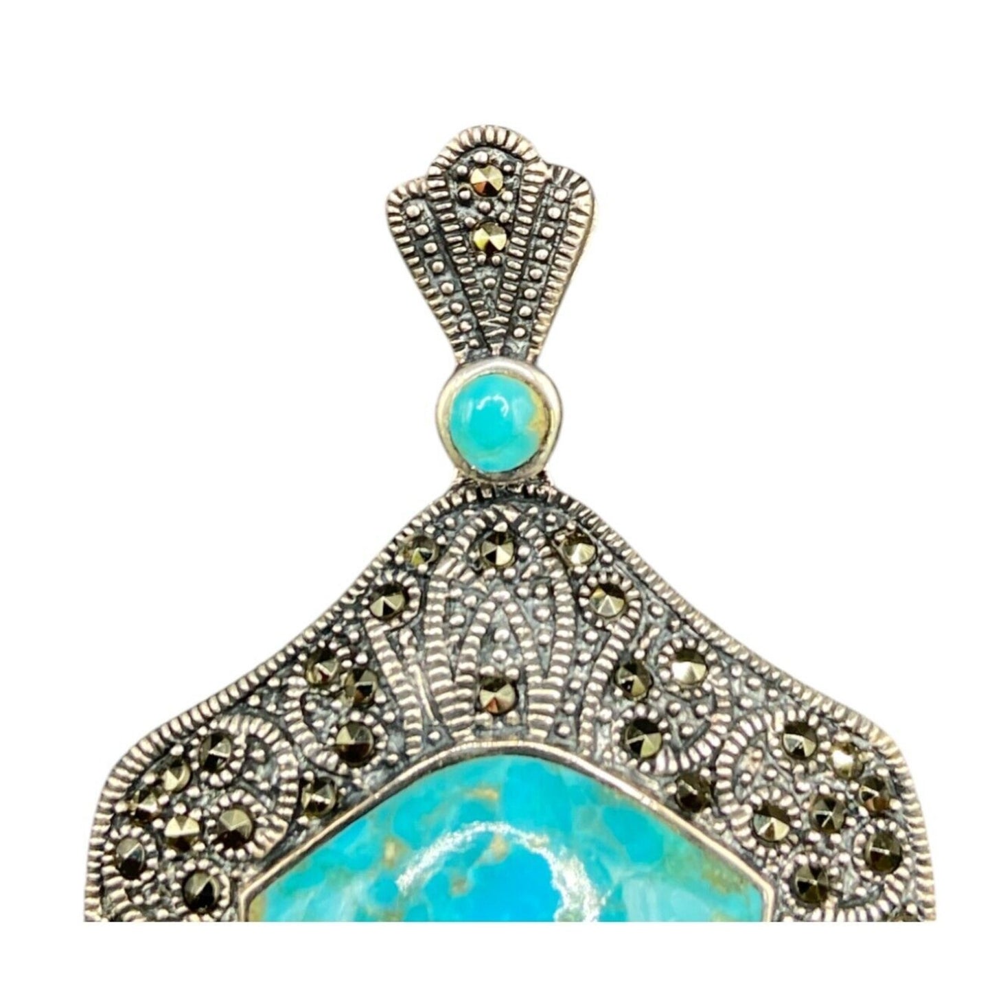 Turquoise Pendant Marcasite Ornament Sterling Silver Thailand Stamped