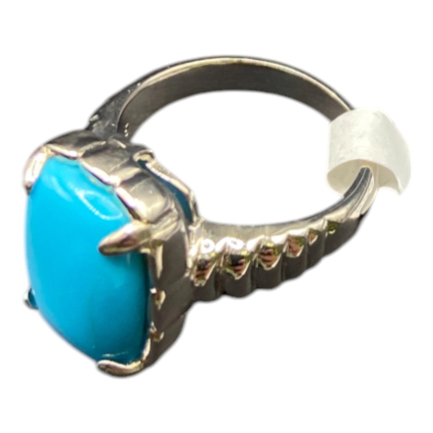 DK 925 Sterling Silver Ring Turquoise Blue Prong Set Semi-precious Stone Size 6