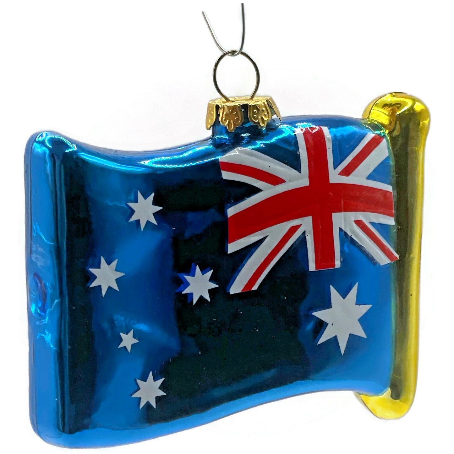 Waving Flag of Australia Red White Blue Blown Glass Christmas Tree Ornament