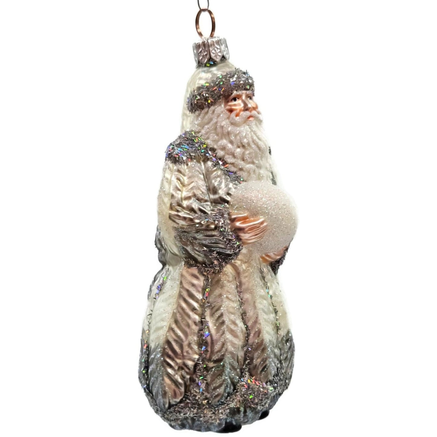 Patricia Breen Plumed Santa Claus Platinum Peacock Christmas Tree Ornament