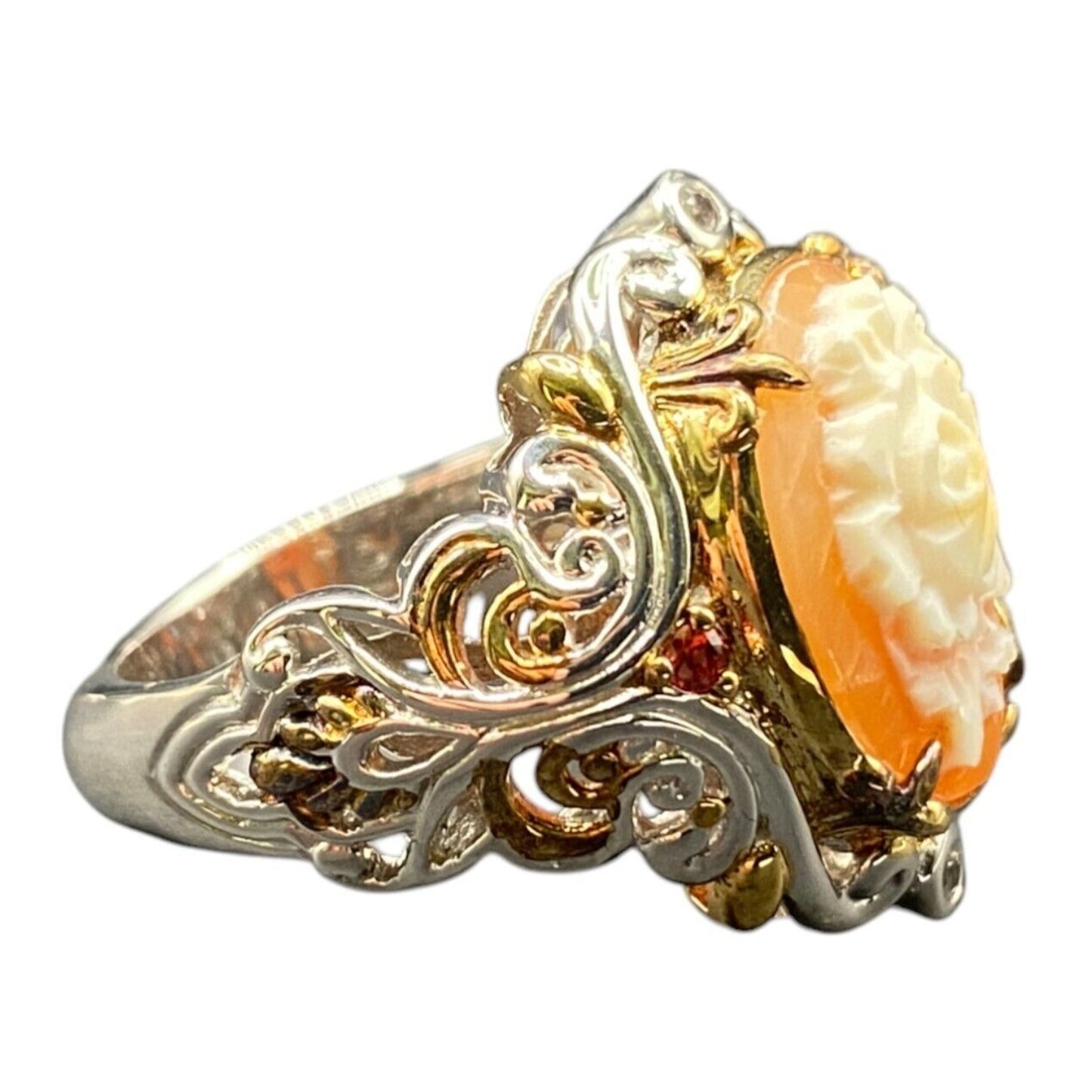 Gems En Vogue II Jewelry Set Italian Shell Cameo Flower Necklace Earrings Ring