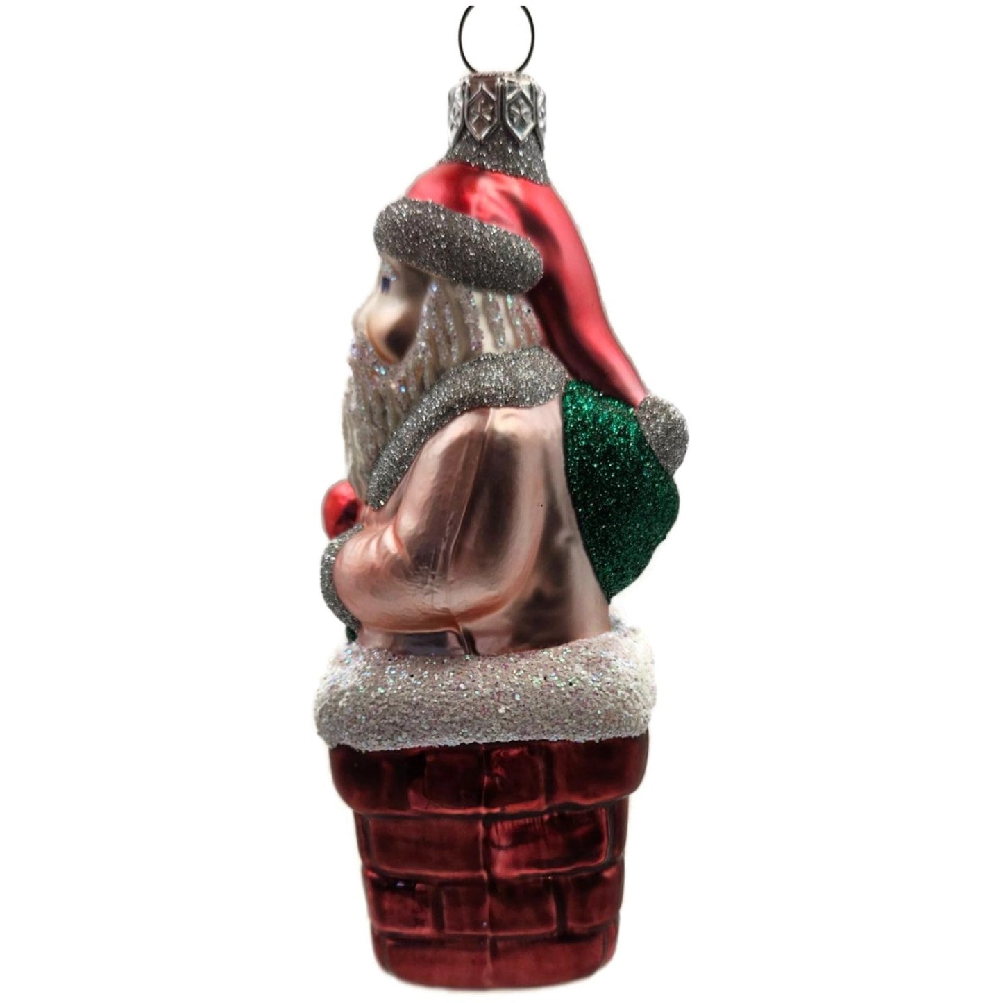 Patricia Breen Here Comes Santa Claus Pink Chimney Green Bag Christmas Ornament