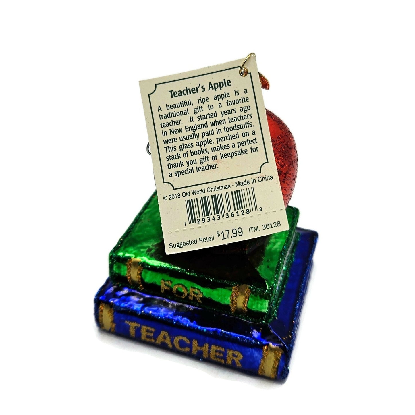 Old World Christmas Teachers Apple Books Christmas Tree Ornament OWC 36128