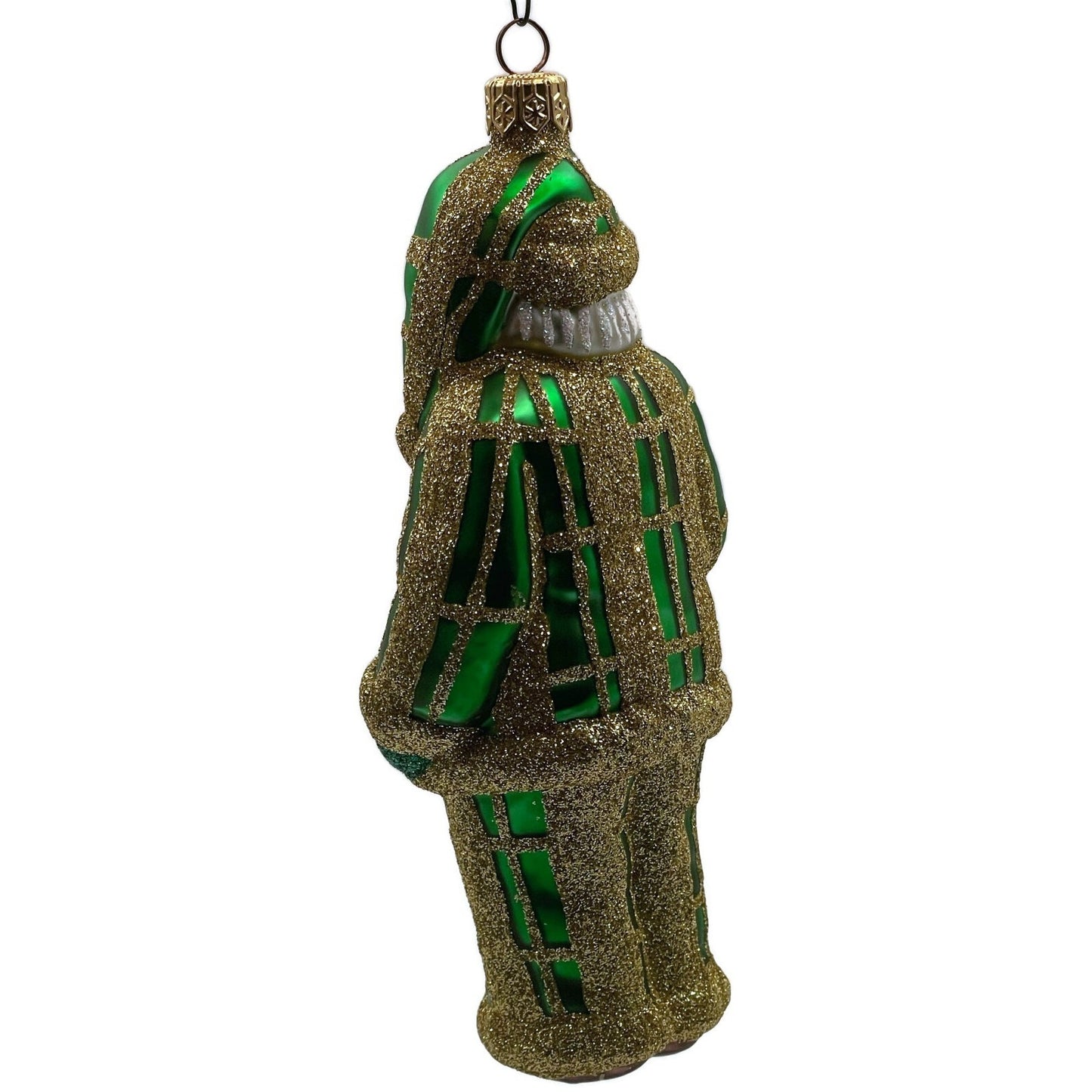 Patricia Breen Ring In The New Santa Claus Green Plaid Gold Christmas Ornament