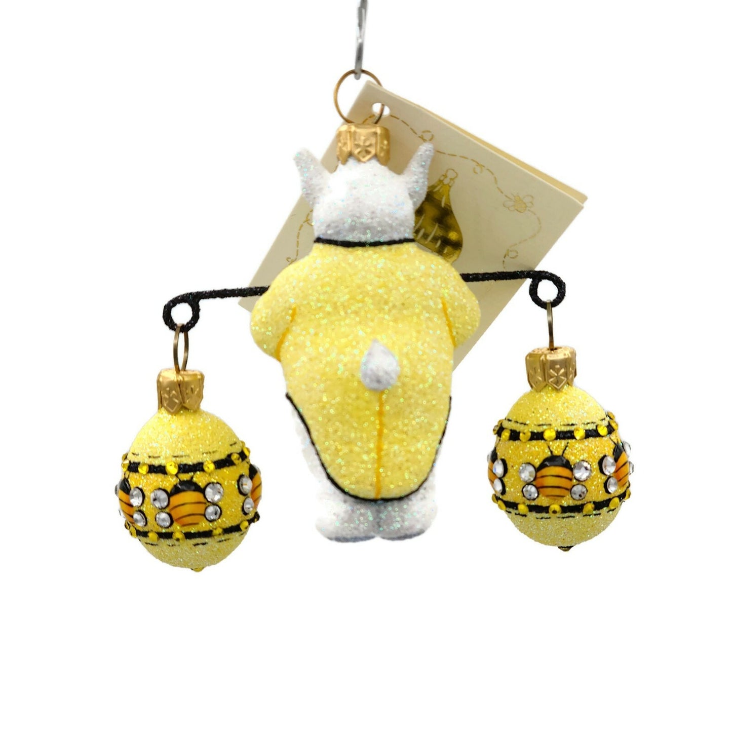 Patricia Breen Bunny Balance Bees Yellow Spring Glittered Holiday Ornament