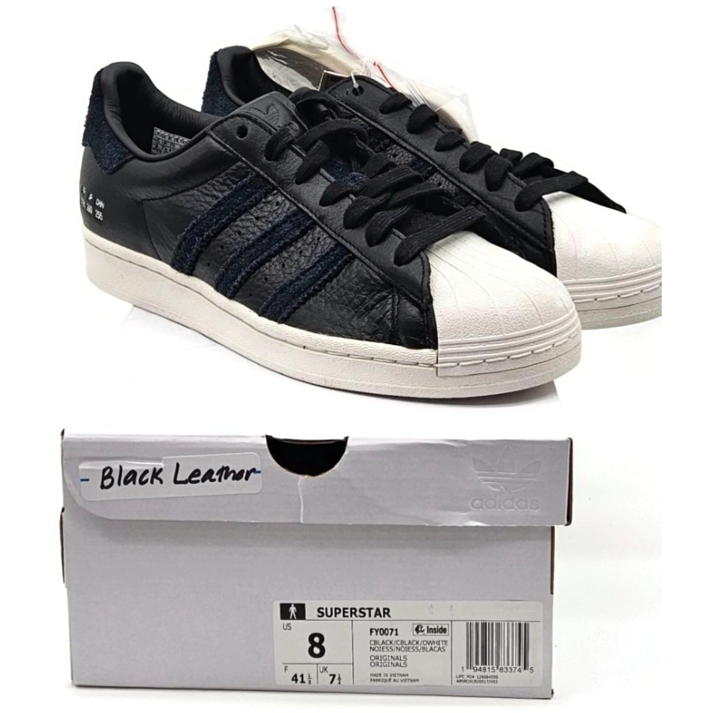 Adidas Superstar Black Leather Shoes Ladies Size 8 Shell Toe FY0071 Extra laces