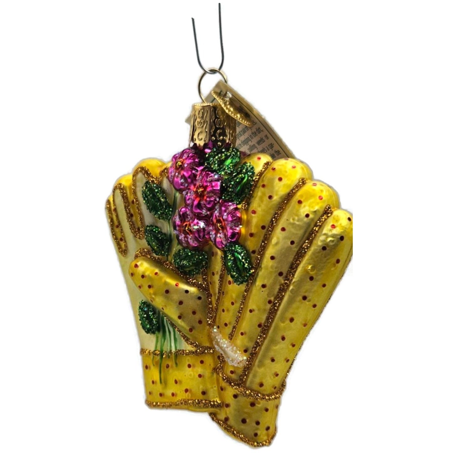 OWC Gardening Gloves Yellow Flowers Planting Old World Christmas Spring Ornament