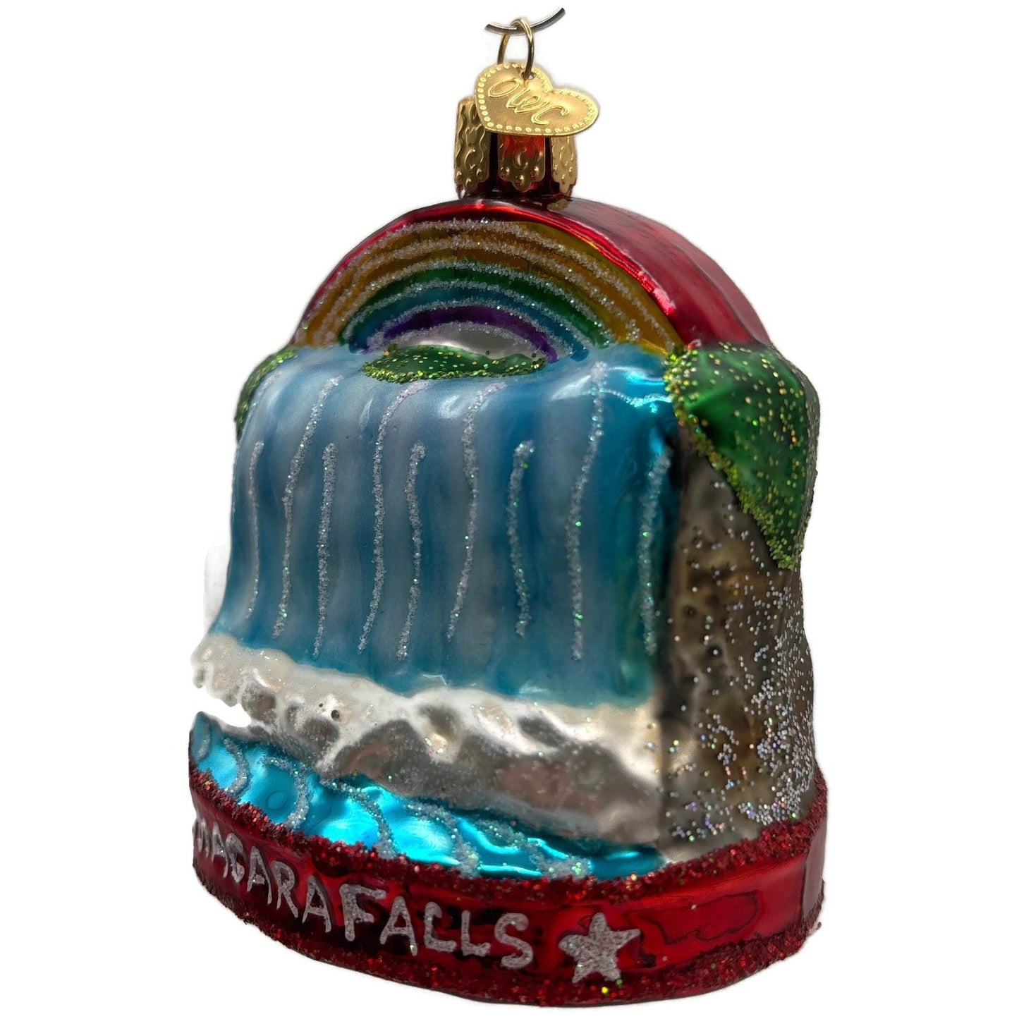 Niagara Falls Rainbow Water Fall OWC Glass Glitter Ornament Old World Christmas