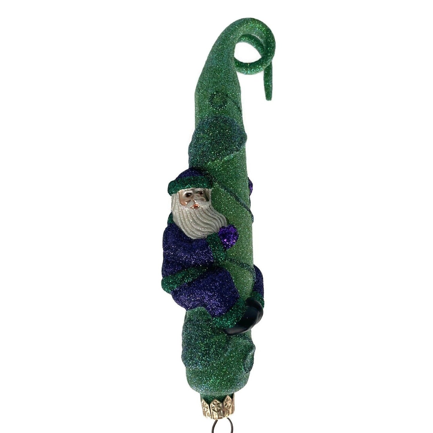 Patricia Breen Santa and the Beanstalk Purple Glittered Green Christmas Ornament