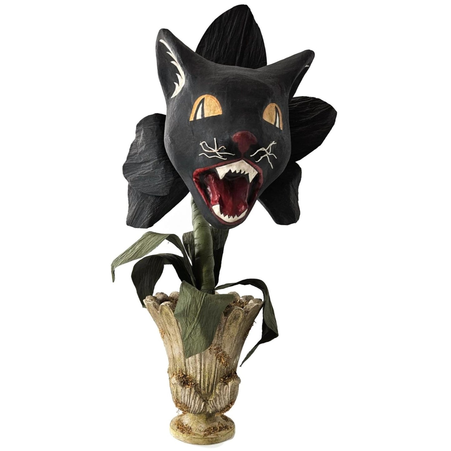 Bethany Lowe Scaredy Cat Orchid Halloween Black Paper Mache Flower Urn 18" Rare