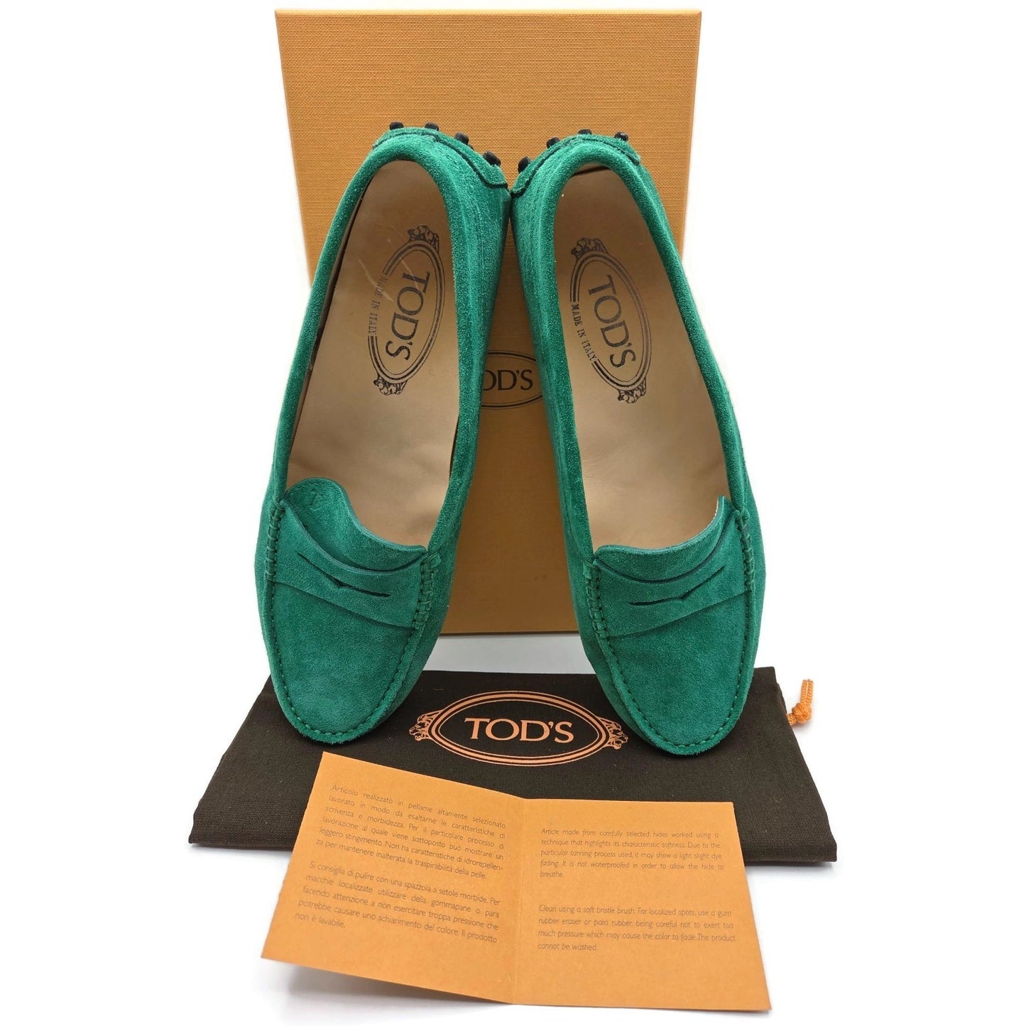 Tod’s Green Suede Leather Rubber Sole Moccasin Driving Loafers Womens 39.5 w Box
