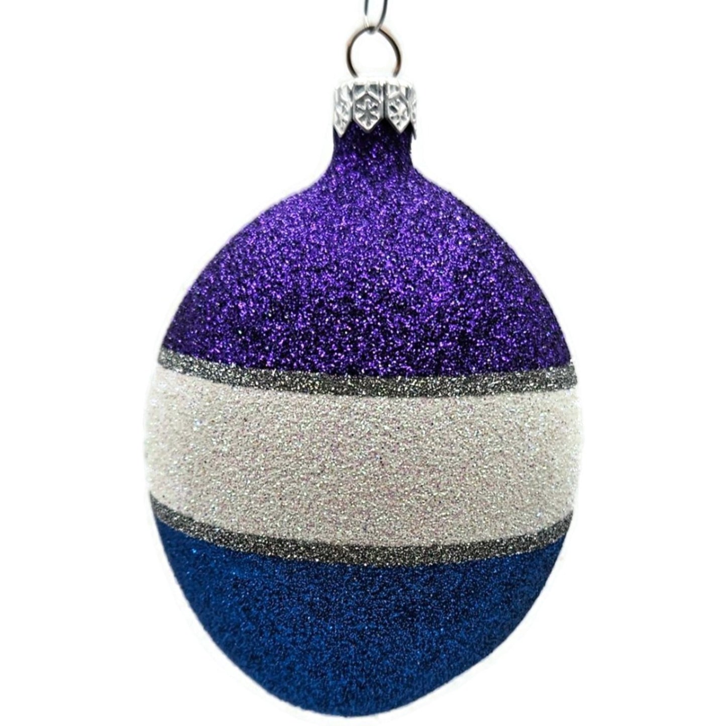 Patricia Breen Egg Purple Blue White Striped Glittered Easter Christmas Ornament