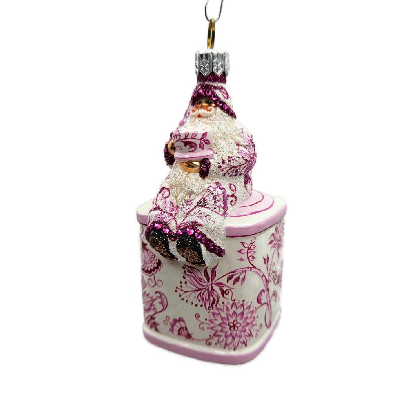 Patricia Breen Tea Time Santa Chinoiserie Pink Spring Christmas Holiday Ornament