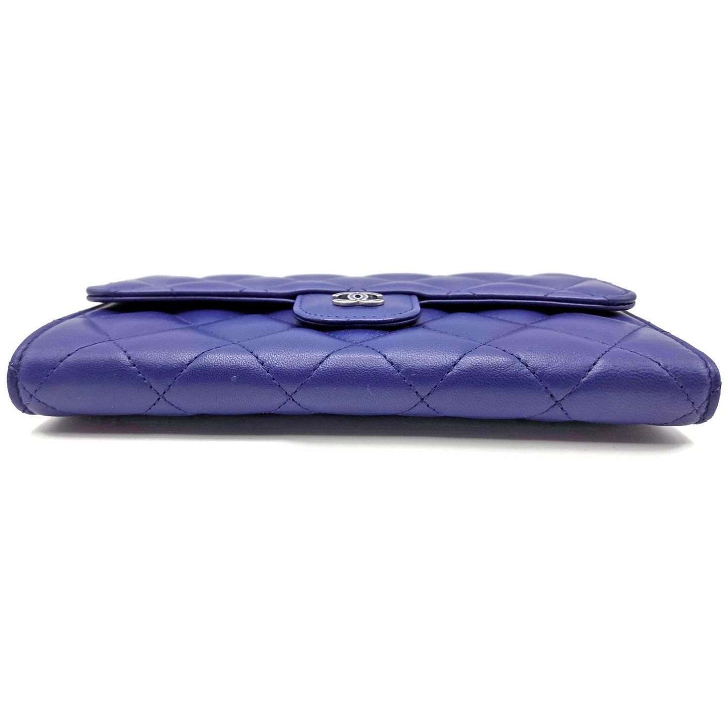 Chanel Quilted Large Flap Wallet Purple Soft Leather CC Logo Classic Rare Silver