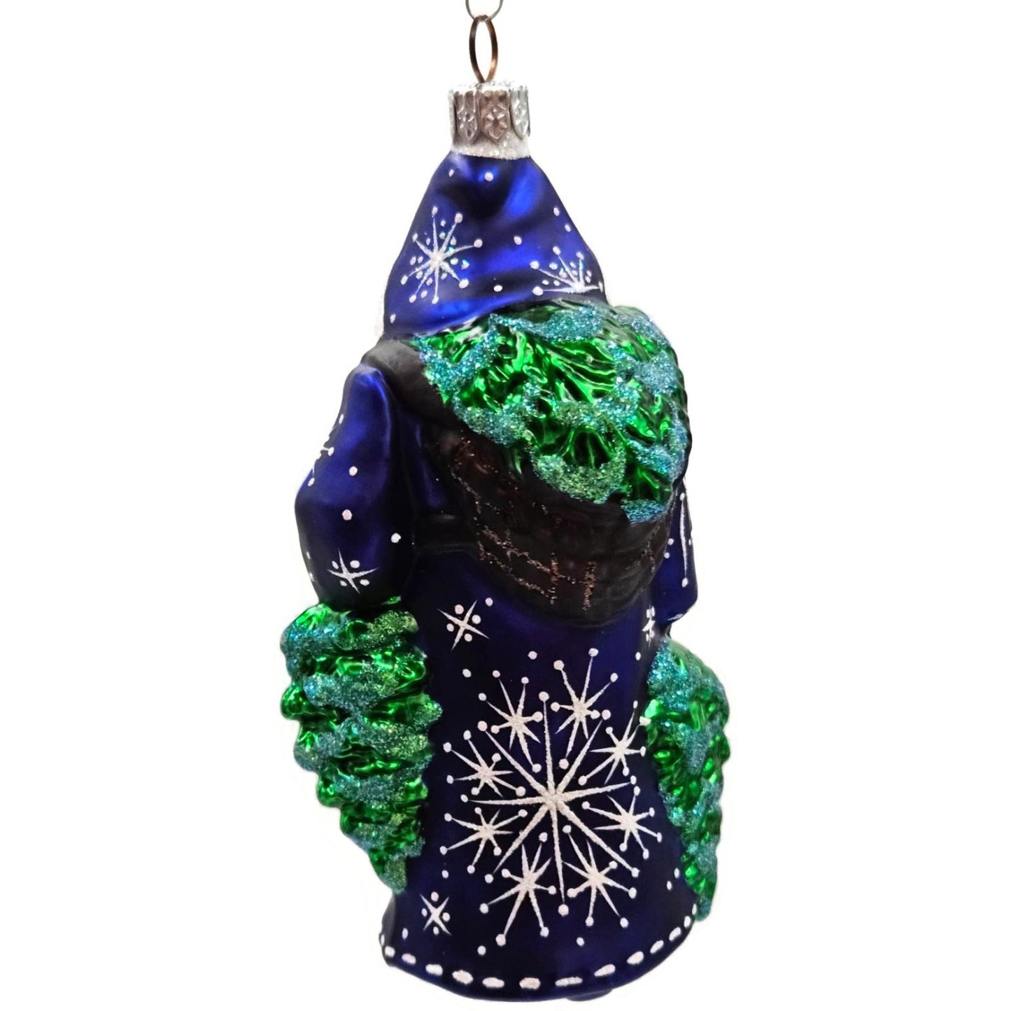 Patricia Breen Through The Woods Cobalt Blue Santa Pine Trees Christmas Ornament