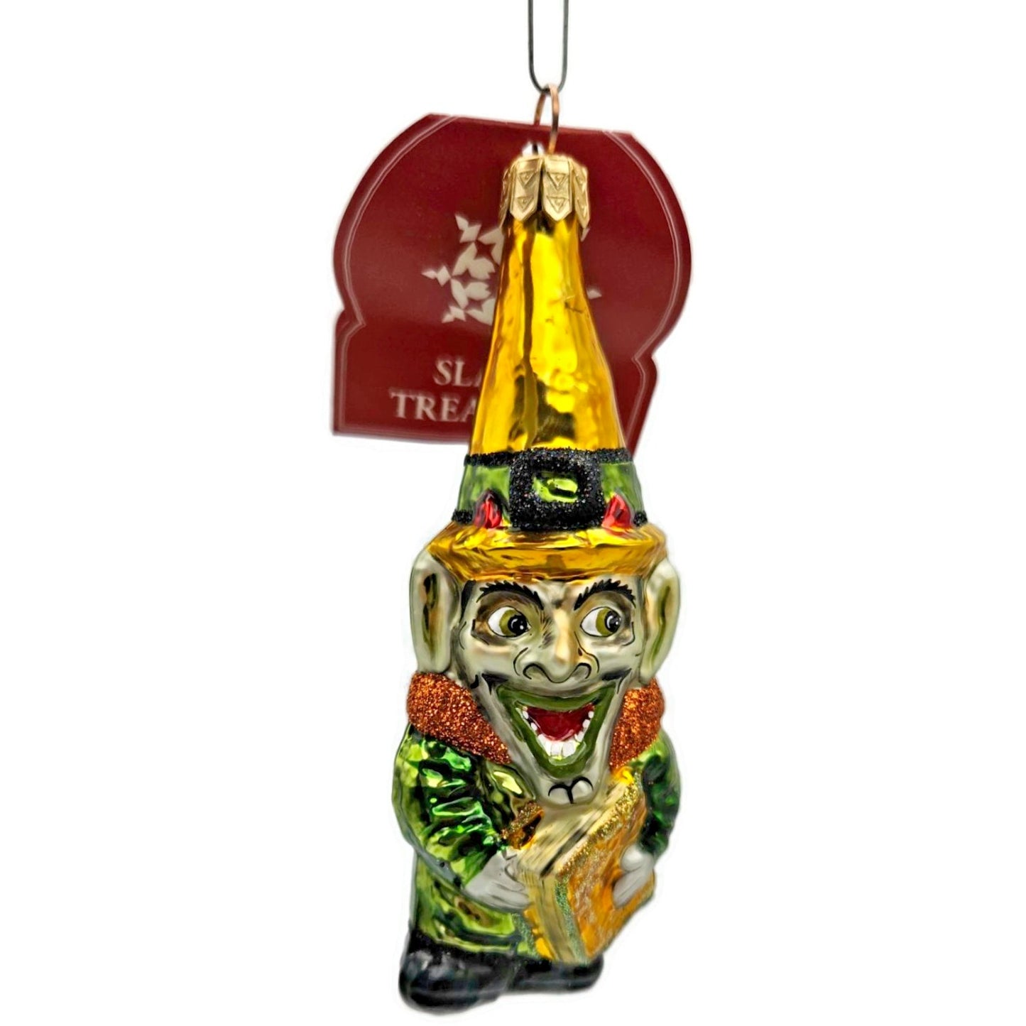 Slavic Treasures Halloween Witch Goblin Book Ornament Blown Glass Poland Rare