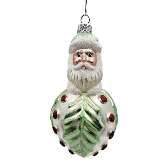 Patricia Breen Hollyberry Santa Pearl Matte Light Green Christmas Tree Ornament