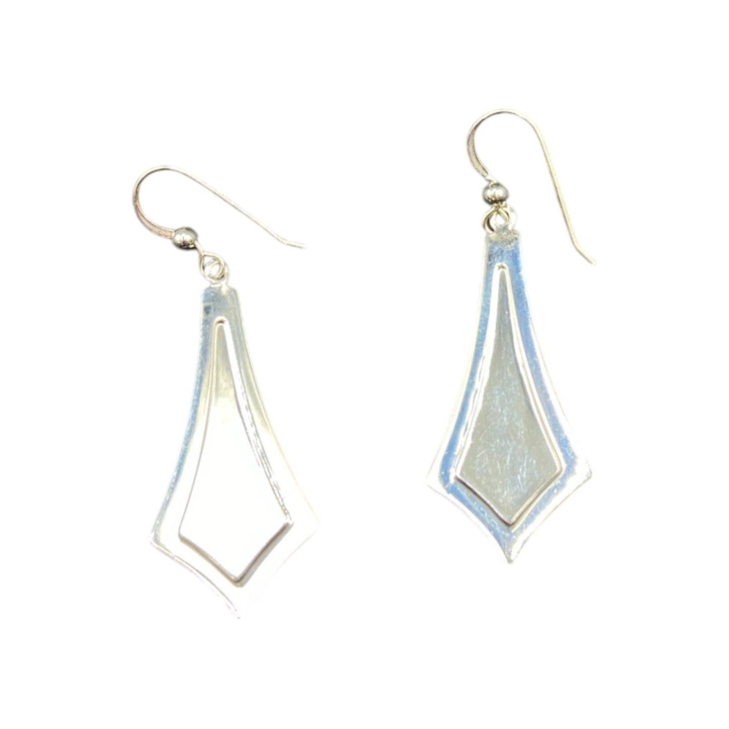Turquoise Fish Hook Dangle Earrings Round Gemstone Silver Tone Metal