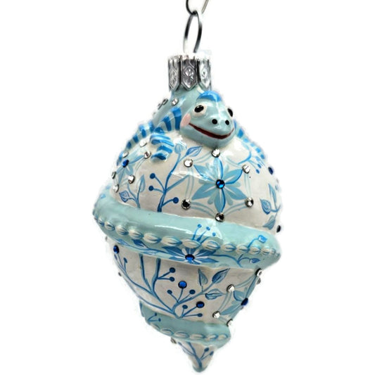 Patricia Breen Topping Chameleon Chinoiserie Aquamarine Spring Holiday Ornament