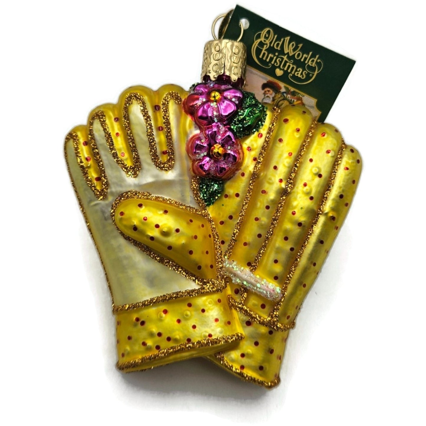 OWC Gardening Gloves Yellow Flowers Planting Old World Christmas Spring Ornament