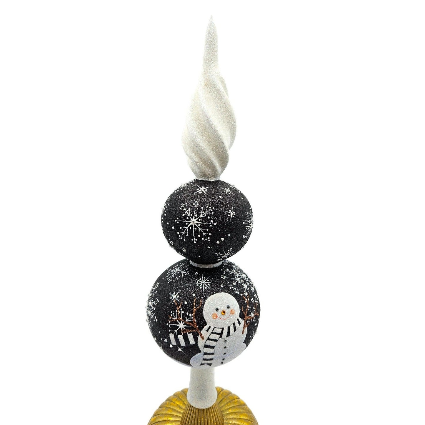 Patricia Breen Snowman Finial Black Glittered Snow Christmas Holiday Tree Topper