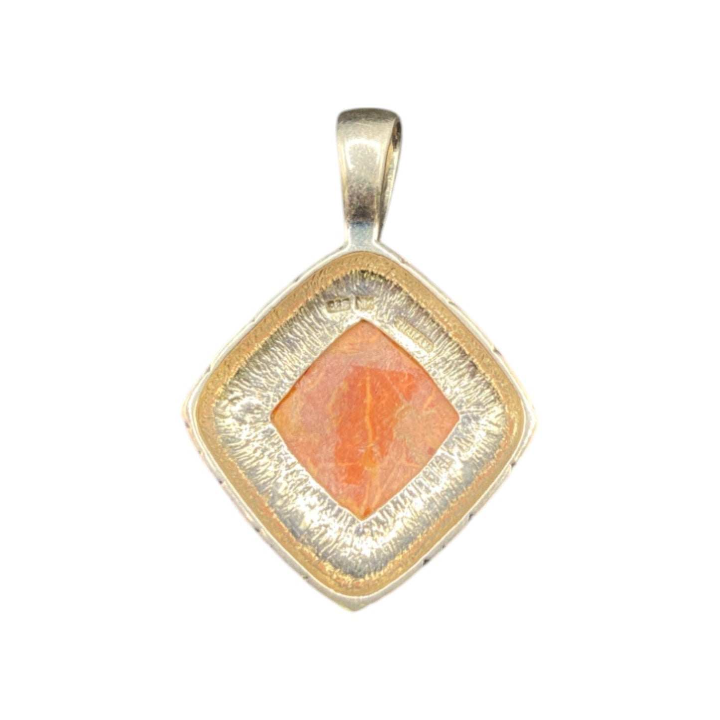 Natural Spiny Oyster Pendant Orange Polished Shell Sterling Silver Diamond Shape