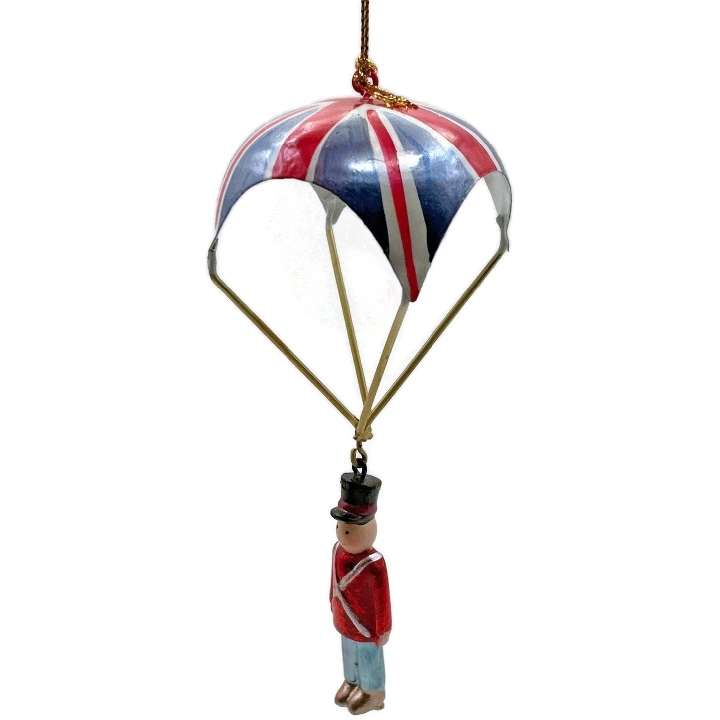 Metal Tin British Royal Guard Union Jack Parachutes Patriotic Christmas Ornament