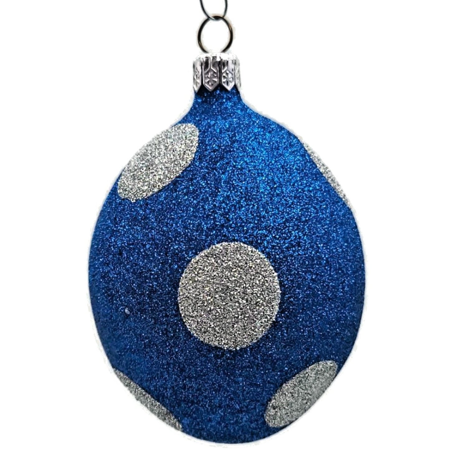 Patricia Breen Egg Blue Silver Polka Dot Easter Glittered Christmas Ornament