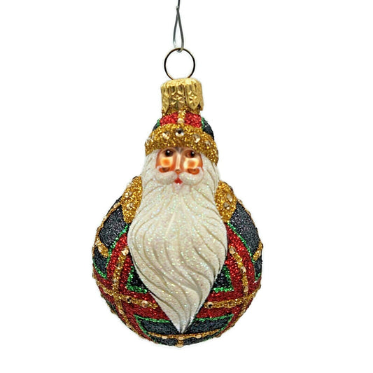 Patricia Breen Miniature Santa du Monde Plaid Black Glittered Christmas Ornament