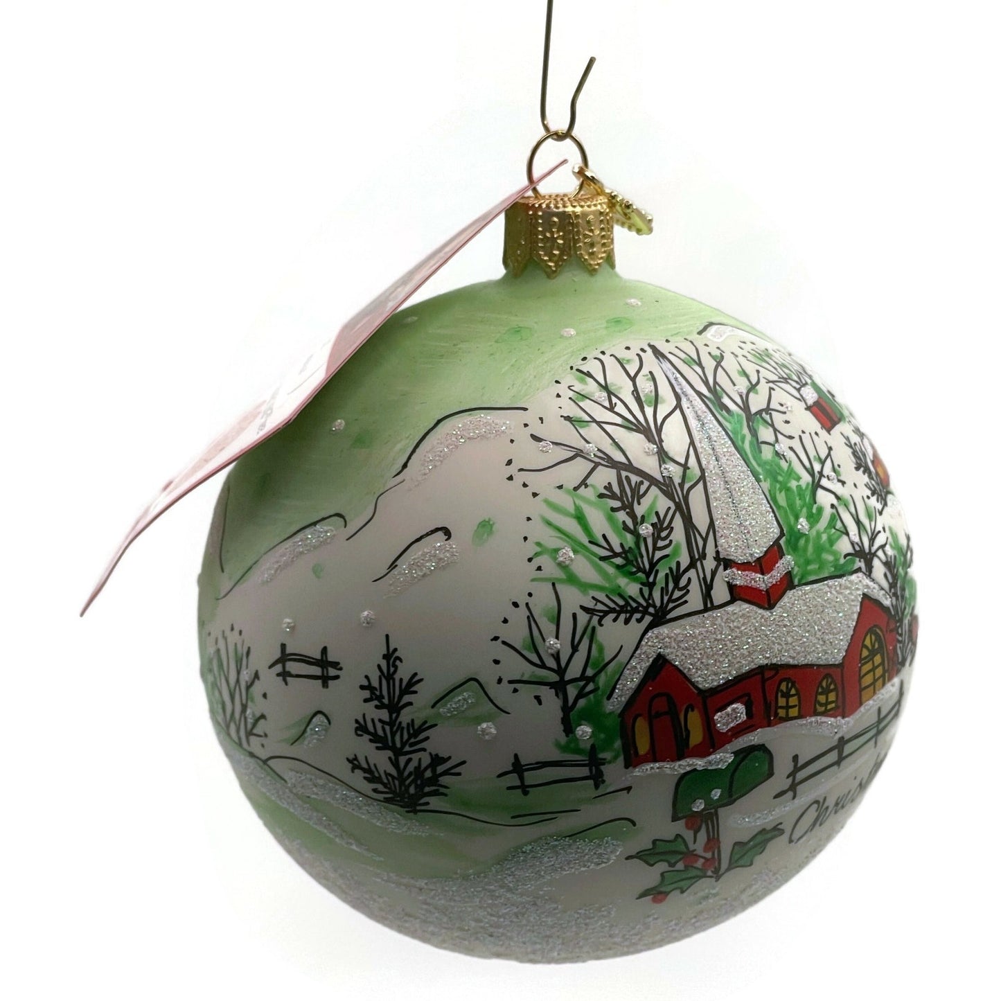 Heartfully Yours Orb Winter Valley Scenery Village Snow Christmas Tree Ornament