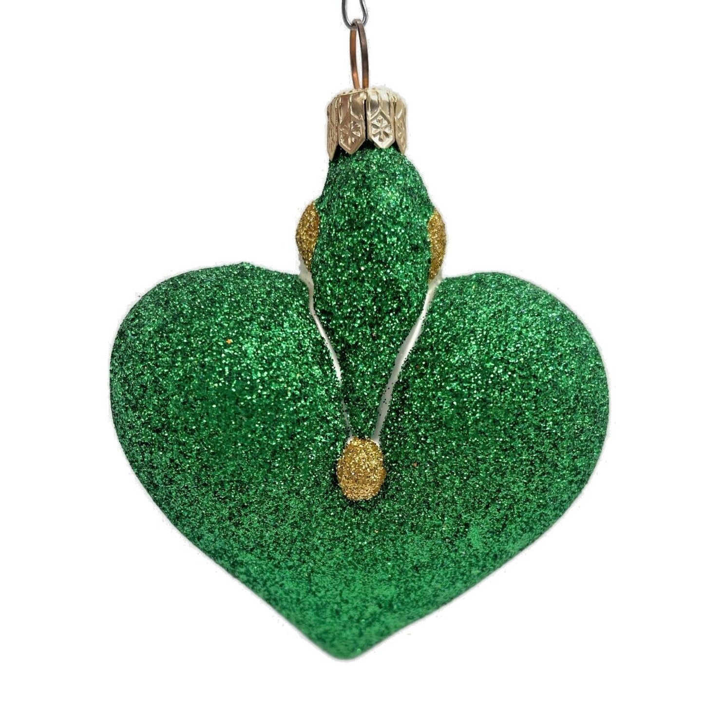 Ornament Patricia Breen Santa du Coeur Green Valentines Heart Glittered Holiday