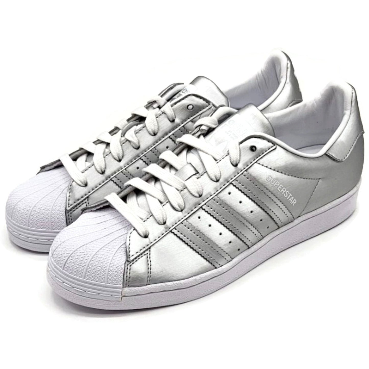 Adidas Superstar Silver Metallic Leather Shoes Ladies Size 9 Shell Toe FY1155