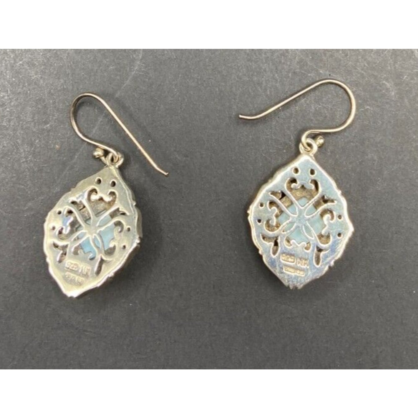 Larimar Fish Hook Earrings Cushion Cut Gemstone 925 Sterling Silver NK Thailand