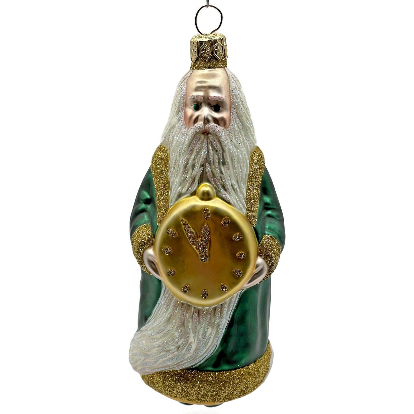 Patricia Breen Round Midnight Green Santa Claus Father Time Christmas Ornament