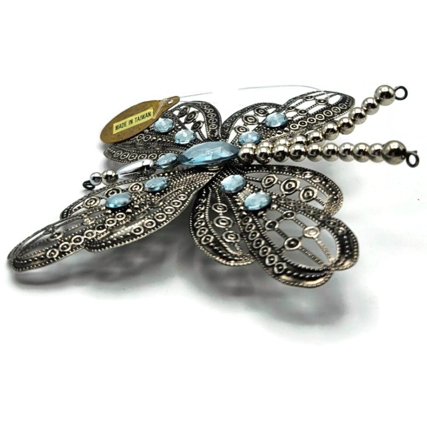 Katherines Collection Filigree Butterfly Clip On Ornament Aqua Blue Rhinestones