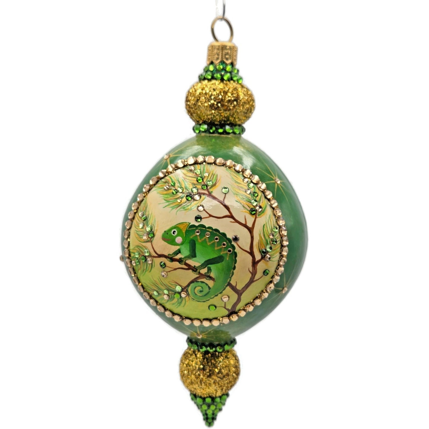Patricia Breen Le Fleuron Pine Chameleon Green Gold Stars Christmas Ornament