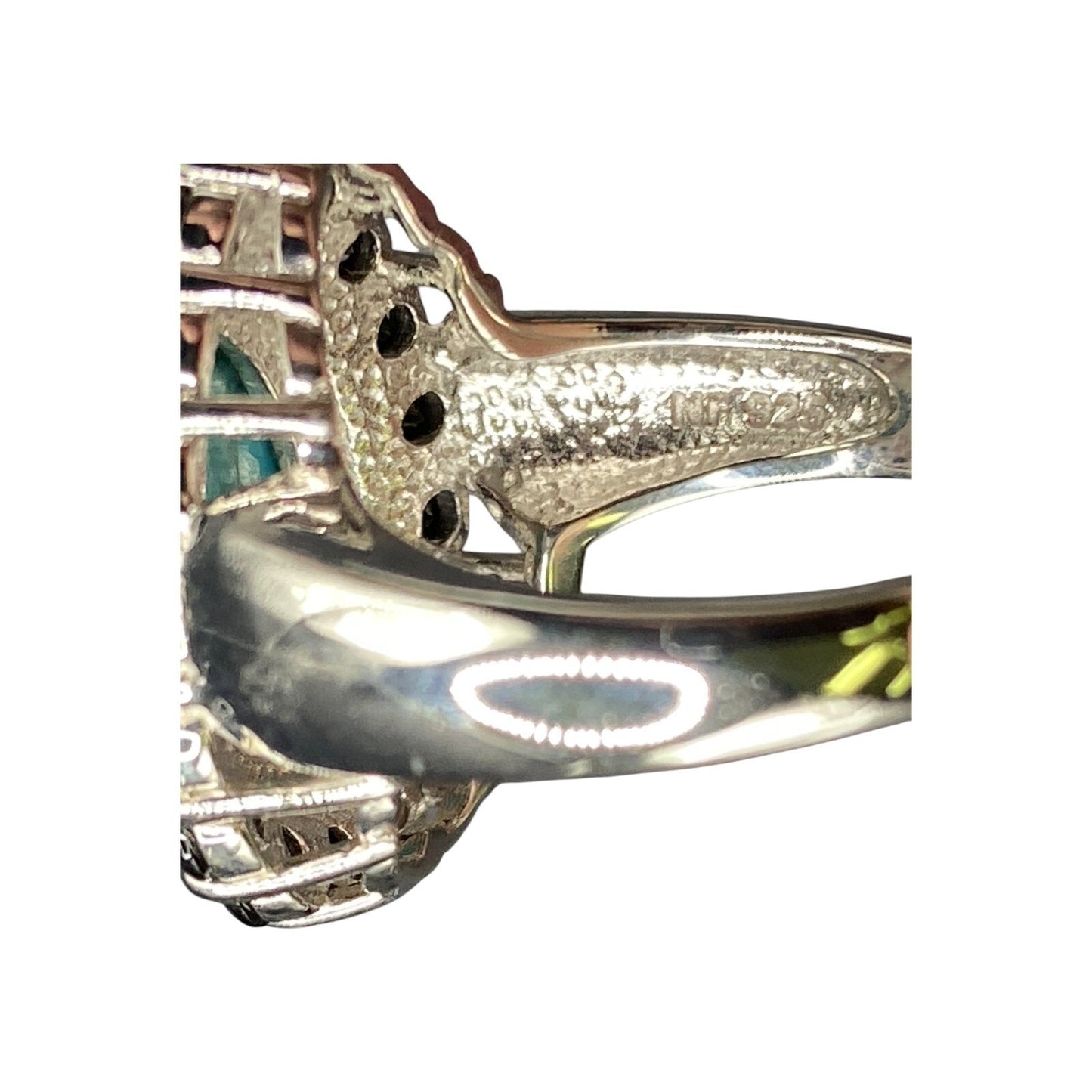Turquoise Ring Teardrop Gemstone Black Rhinestone 925 Sterling Silver Size 7.5