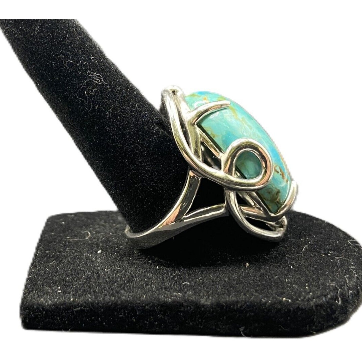 NF 925 Sterling Silver Ring Turquoise Oval Cabochon Blue Stone Size 9 Thailand