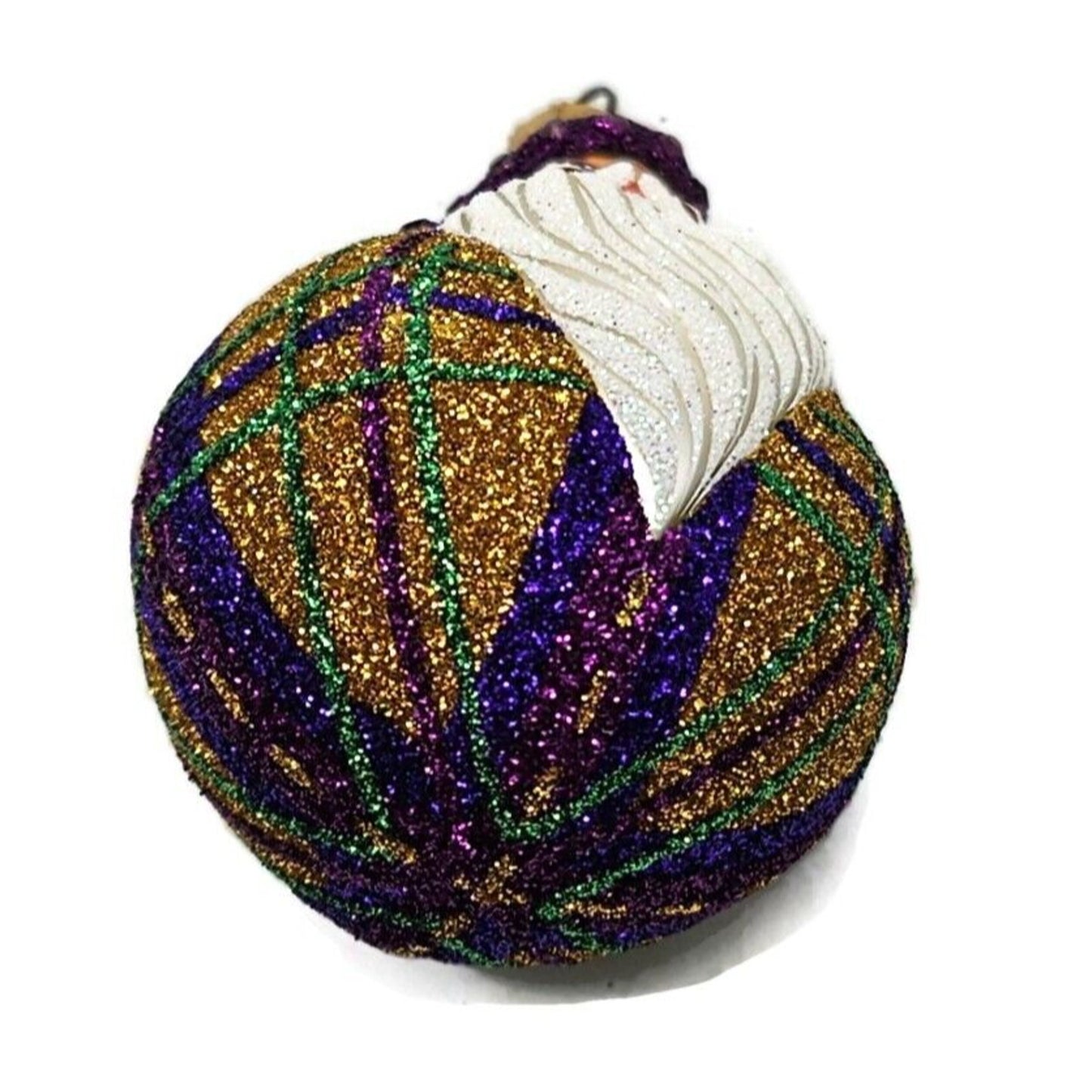 Patricia Breen Miniature Santa du Monde Plaid Purple Gold Christmas Ornament