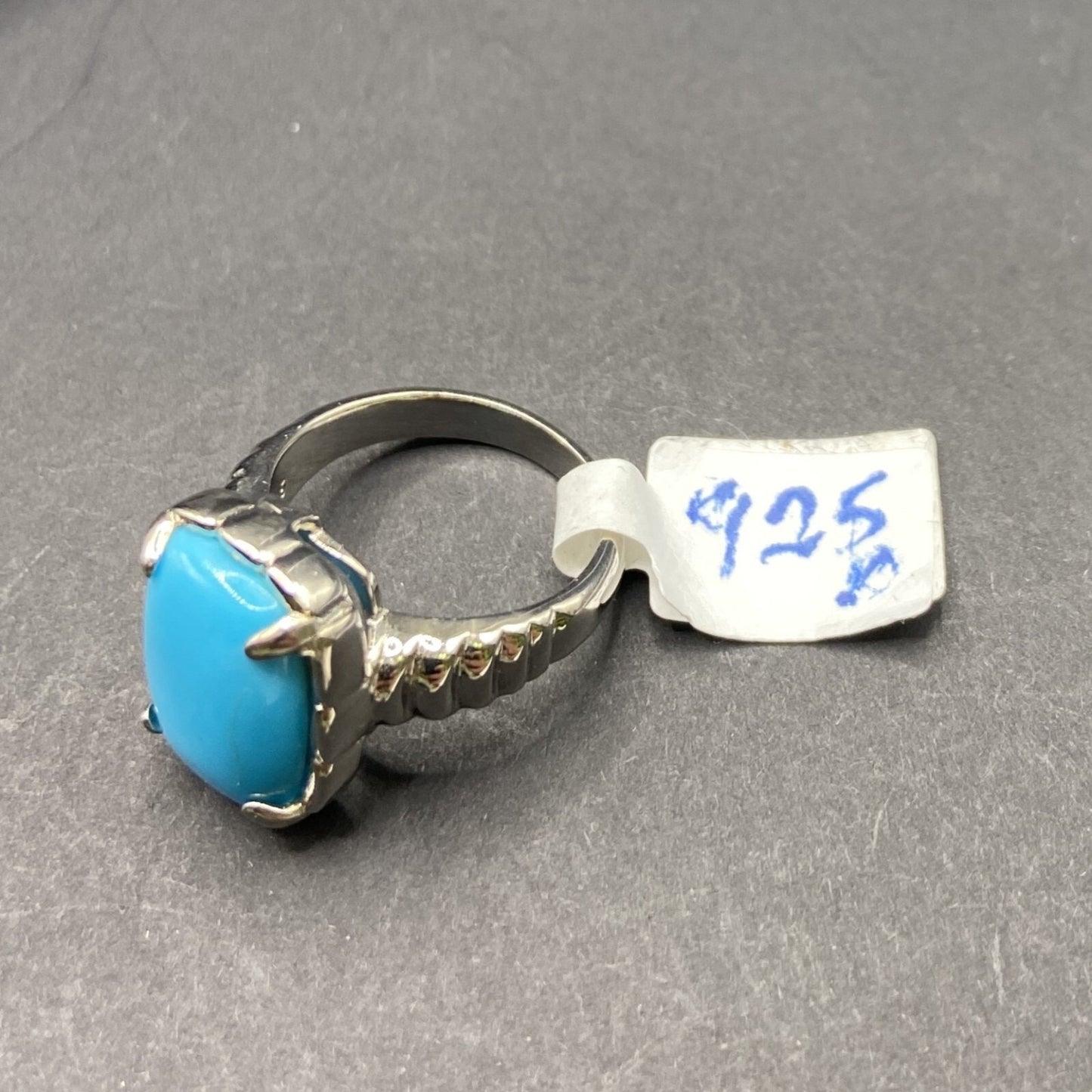 DK 925 Sterling Silver Ring Turquoise Blue Prong Set Semi-precious Stone Size 6