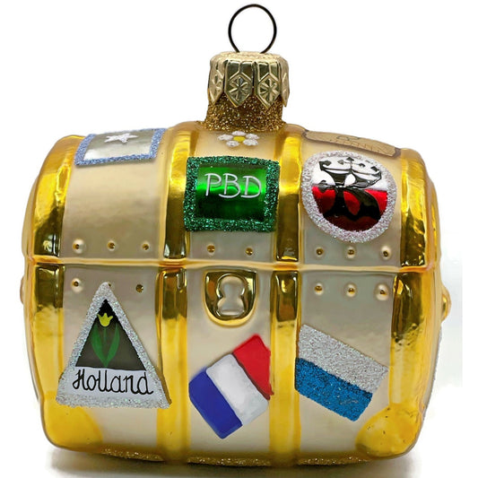 Patricia Breen Bon Voyage Gold Palm Beach Travel Trunk Christmas Tree Ornament