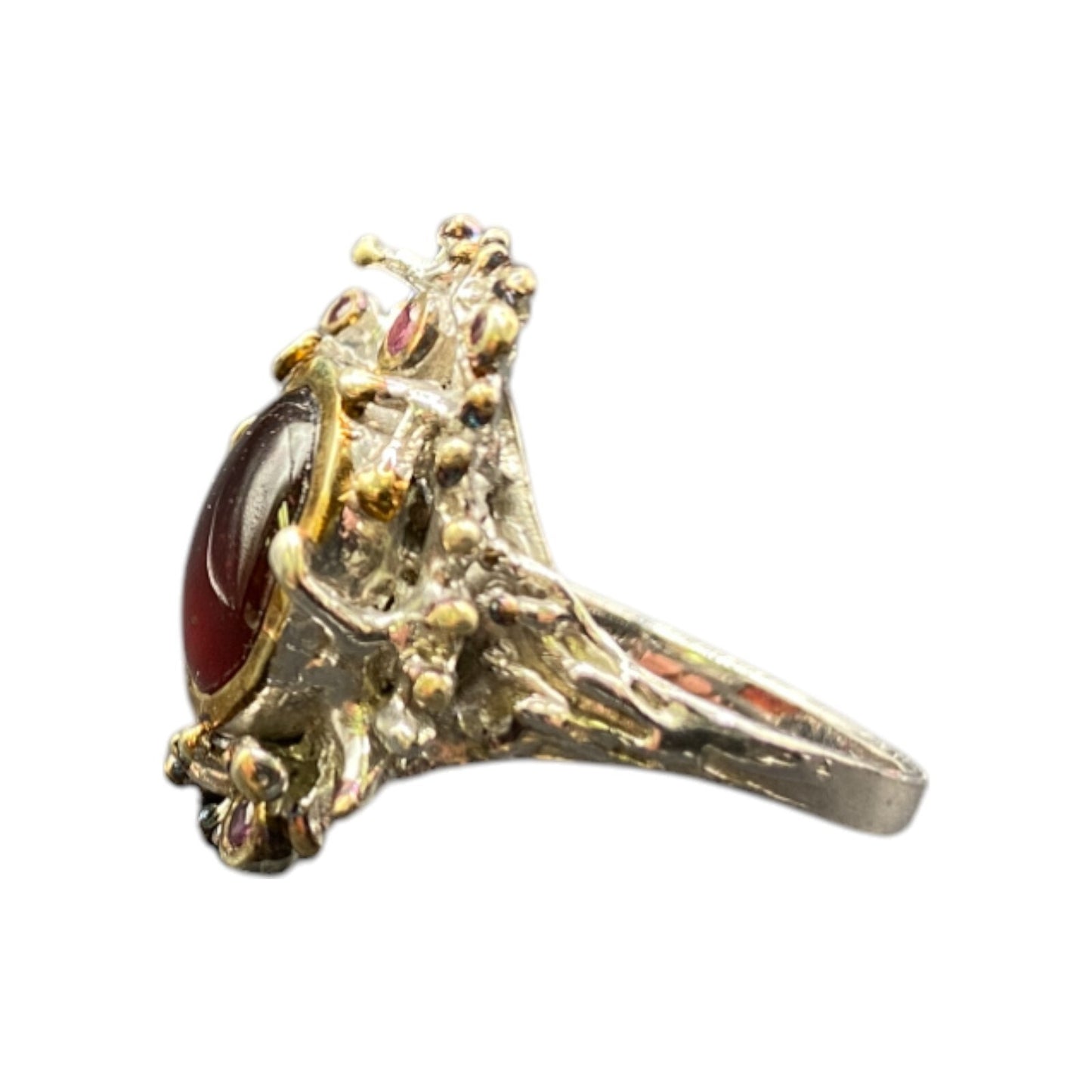 Red Ruby Stone Cocktail Ring Gold Layered 925 Sterling Silver With Pouch Sz 7.5