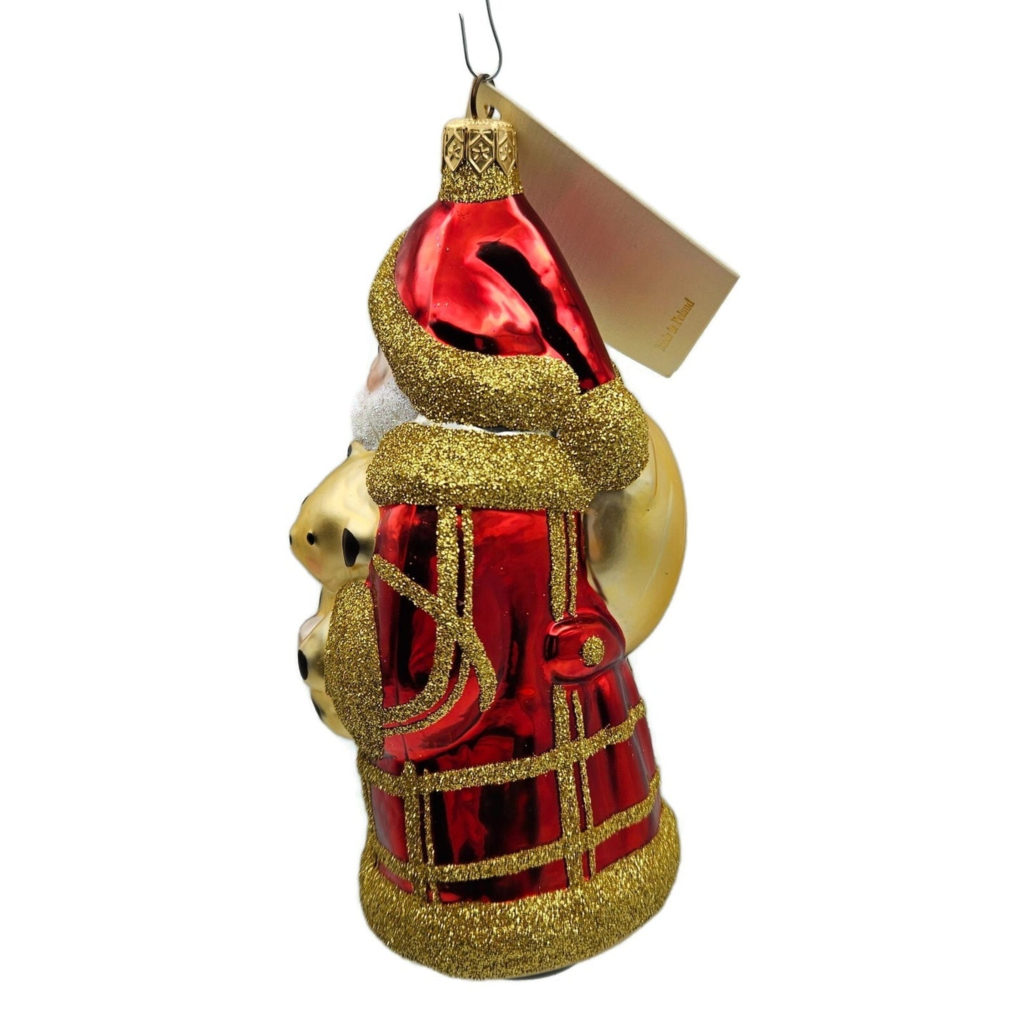 Patricia Breen Santa and Teddy Red Plaid Gold Christmas Holiday Tree Ornament