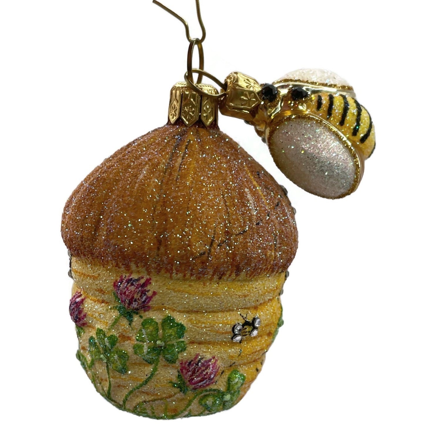 Patricia Breen Clover Beeskep And Bee Glittered Wings Spring Christmas Ornament