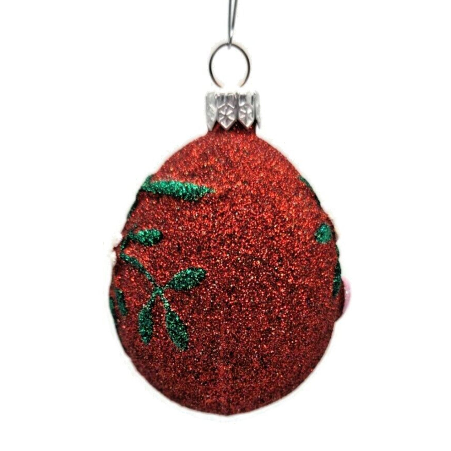 Patricia Breen Mistletoe Egg Red Pink Heart Christmas Holiday Glittered Ornament