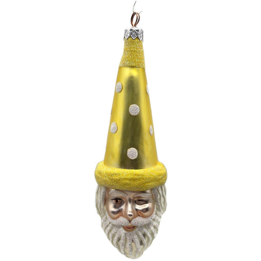 Patricia Breen Wink of His Eye Yellow Dots Santa Head Christmas Tree Ornament